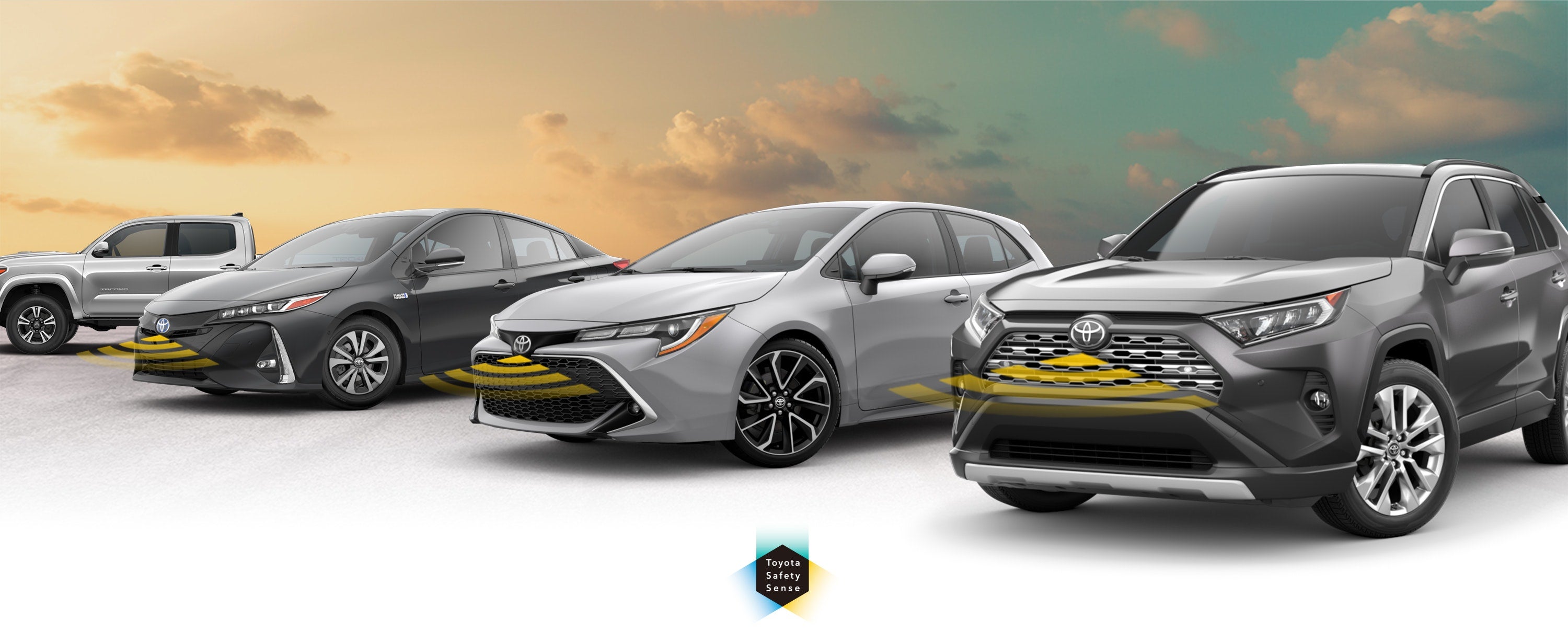 Toyota Safety Sense: Designed for Safety. Options shown on Toyota models including RAV4, Tacoma, and Camry, available now at Briggs Toyota Fort Scott in Fort Scott KS.